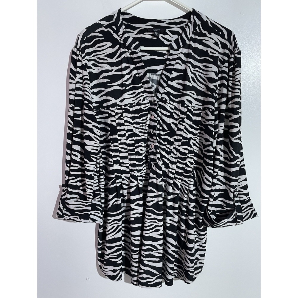 Cocomo Popover Top 2X Artsy Zebra Office Art To Wear Brunch Vacation Casual